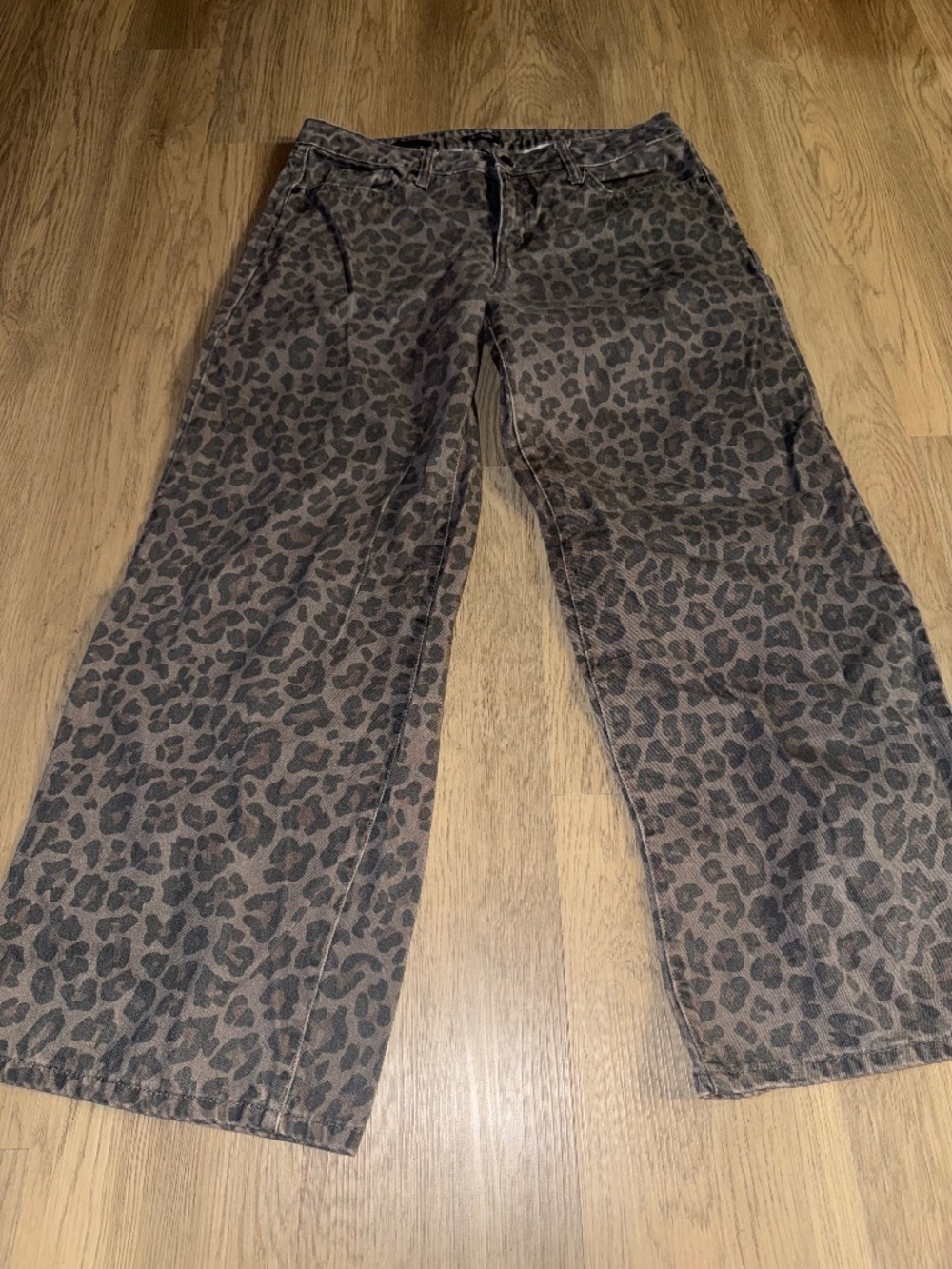 Wild Fable Leopard Print Low Rise Baggy Wide Leg Jeans Y2K Grunge Size 10